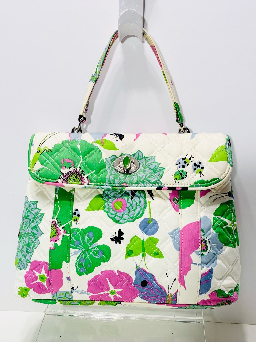 Vintage Y2K Vera Bradley Nicole Quilted Sateen Butterfly Floral Satchel Bag 10x8